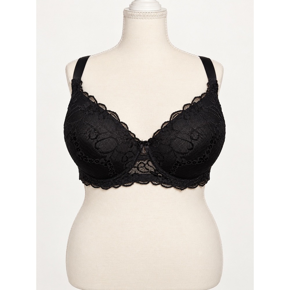 Black Floral Lace Underwire Bra Plus Size 44D NWT Adjustable Straps BRAX1734.